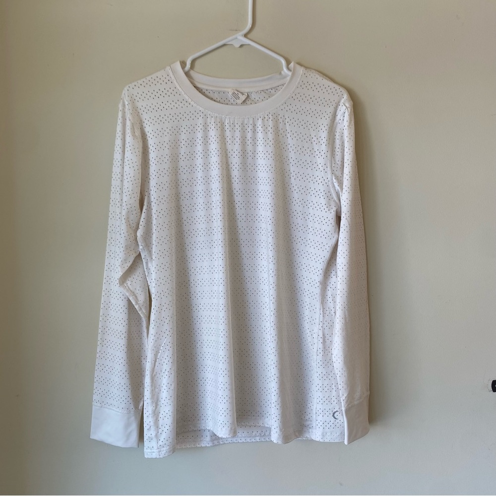 Zyia Active Chill White Perforated Crew Neck Long Sleeve Activewear Top